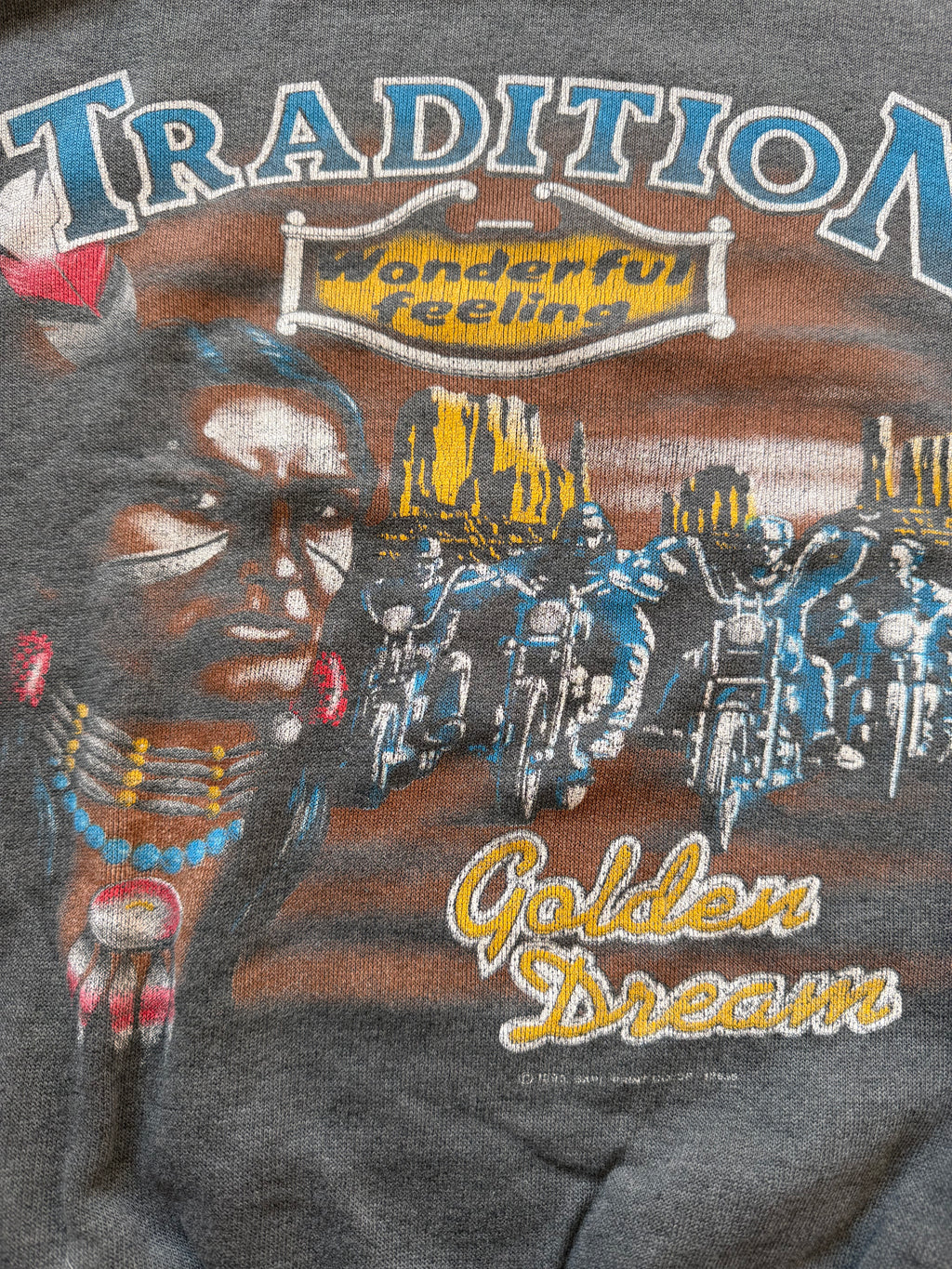 Vintage 90s “Tradition Golden Dream” Motorcycle Native American Graphic Sweatshirt