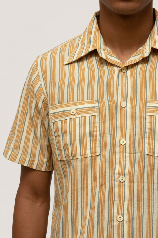 Orange Stripes Short Sleeves Shirt