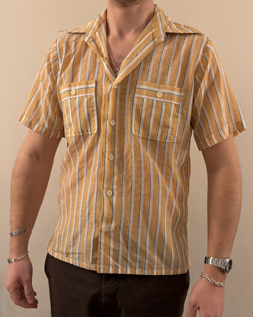 Orange Stripes Short Sleeves Shirt