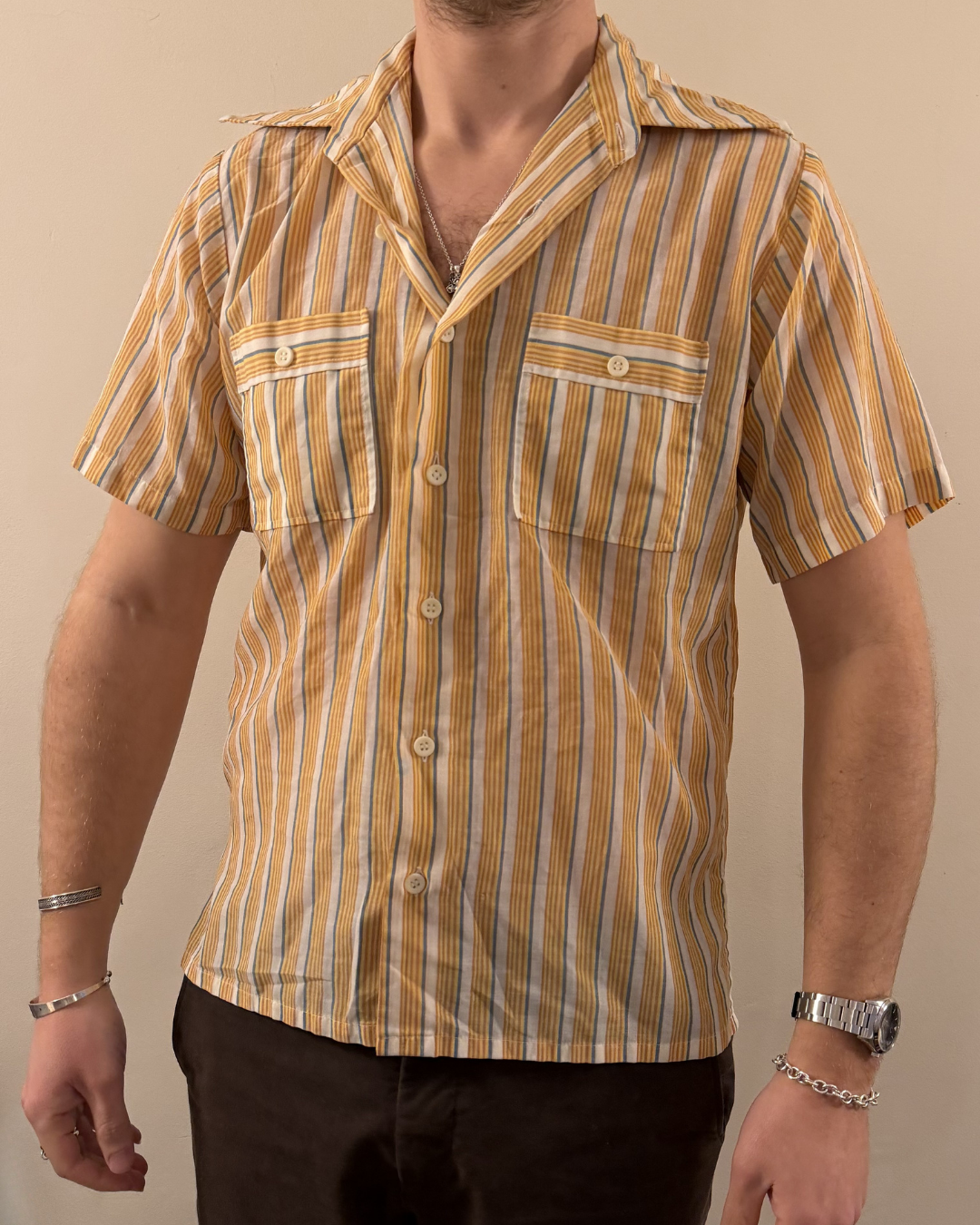 Orange Stripes Short Sleeves Shirt