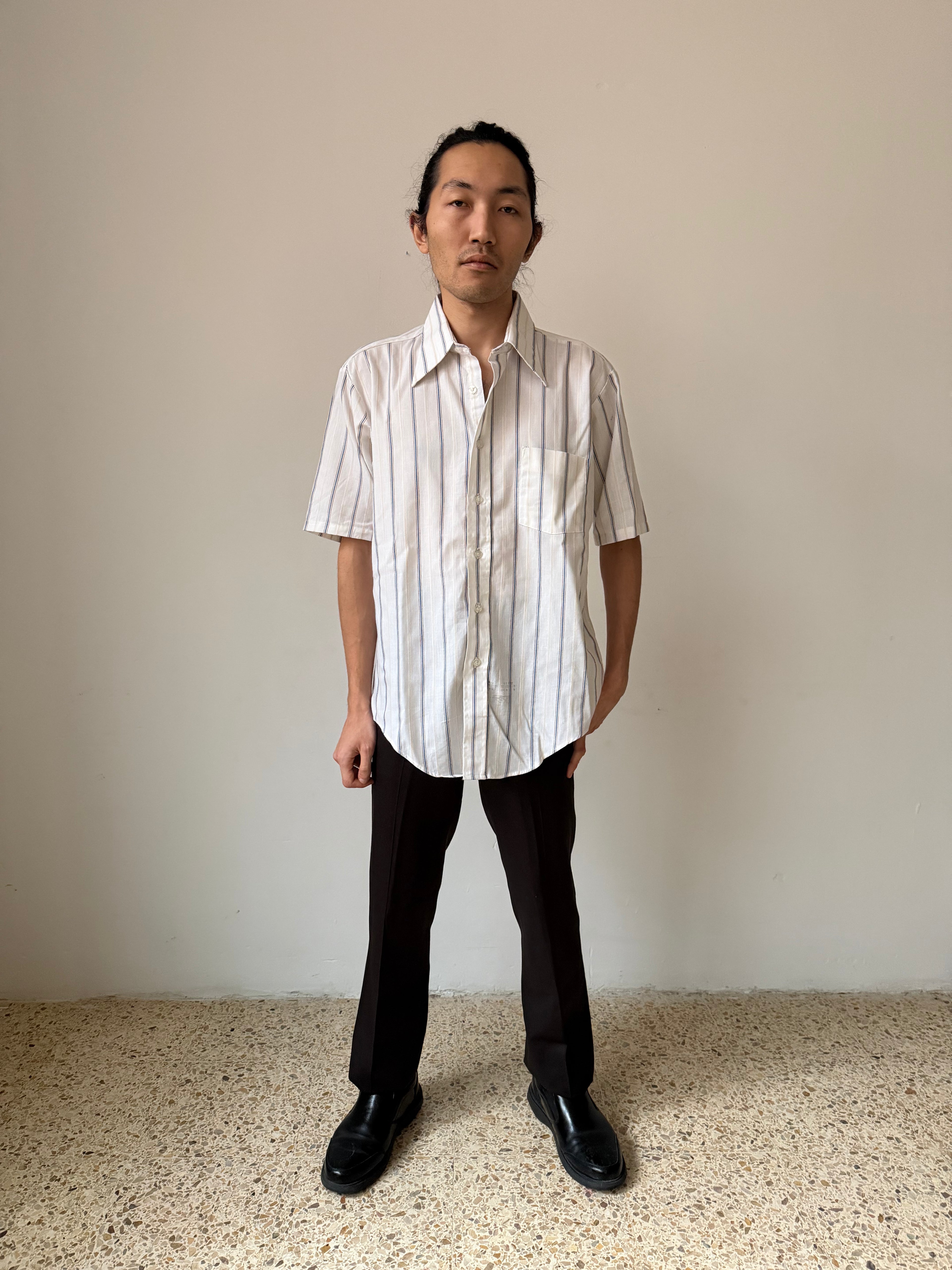 Manhattan White Striped Short-sleeved Shirt