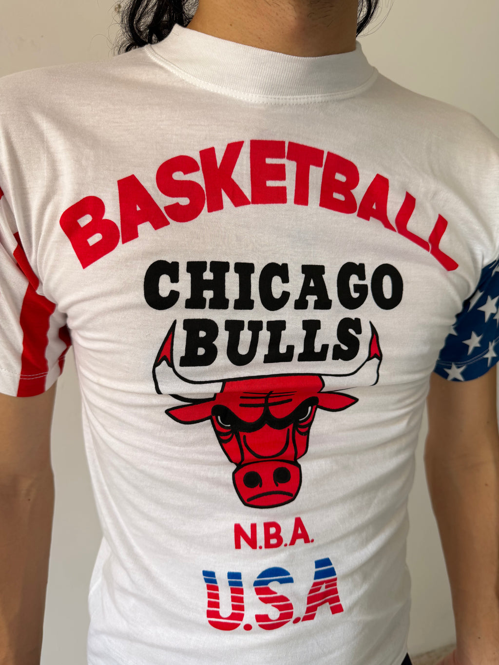 Vintage Chicago Bulls NBA USA Bootleg Flag Sleeve Tee