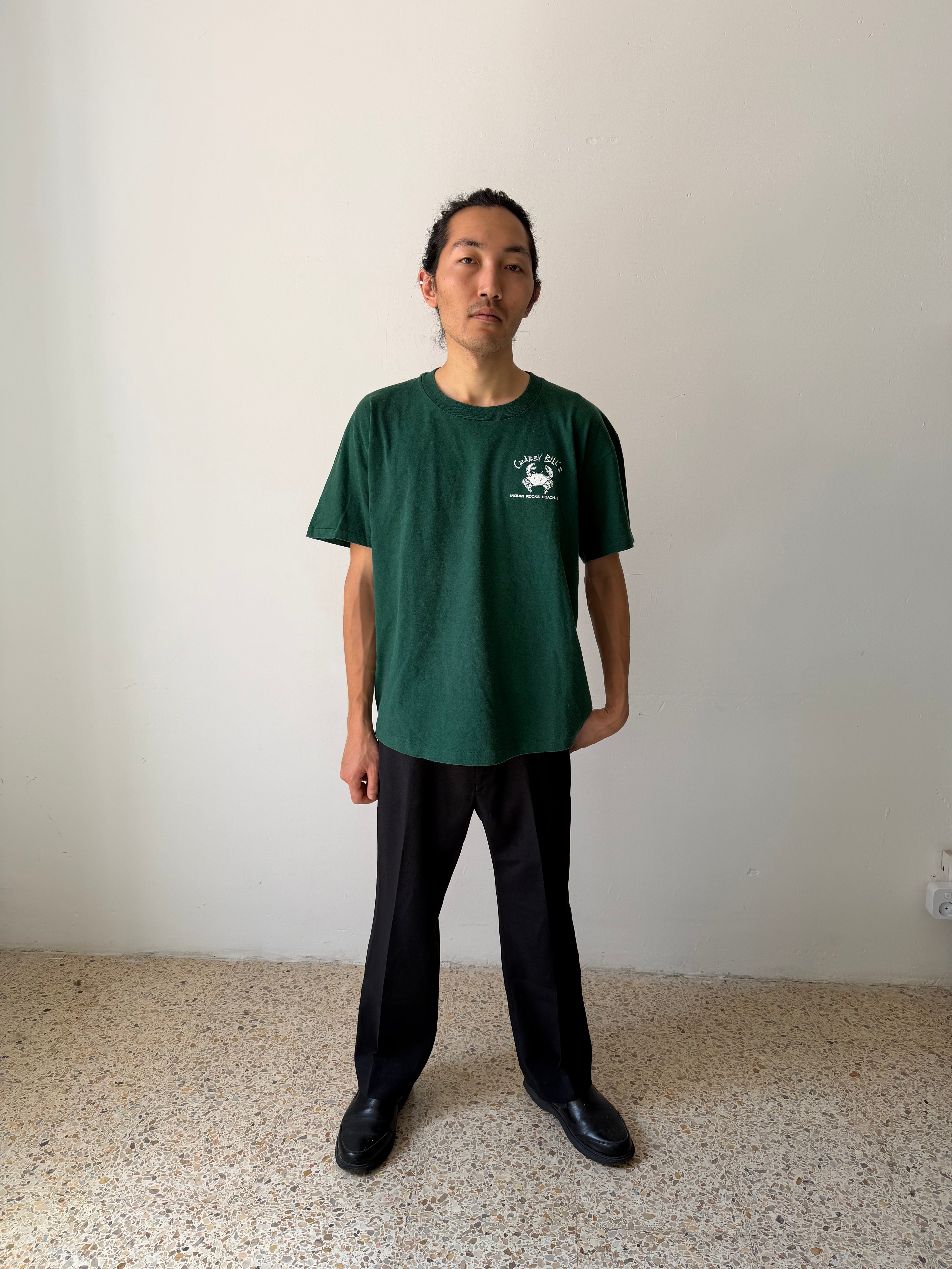 Vintage Crabby Bill's "Don't Worry Be Crabby" Single Stitch Tee — Forest Green