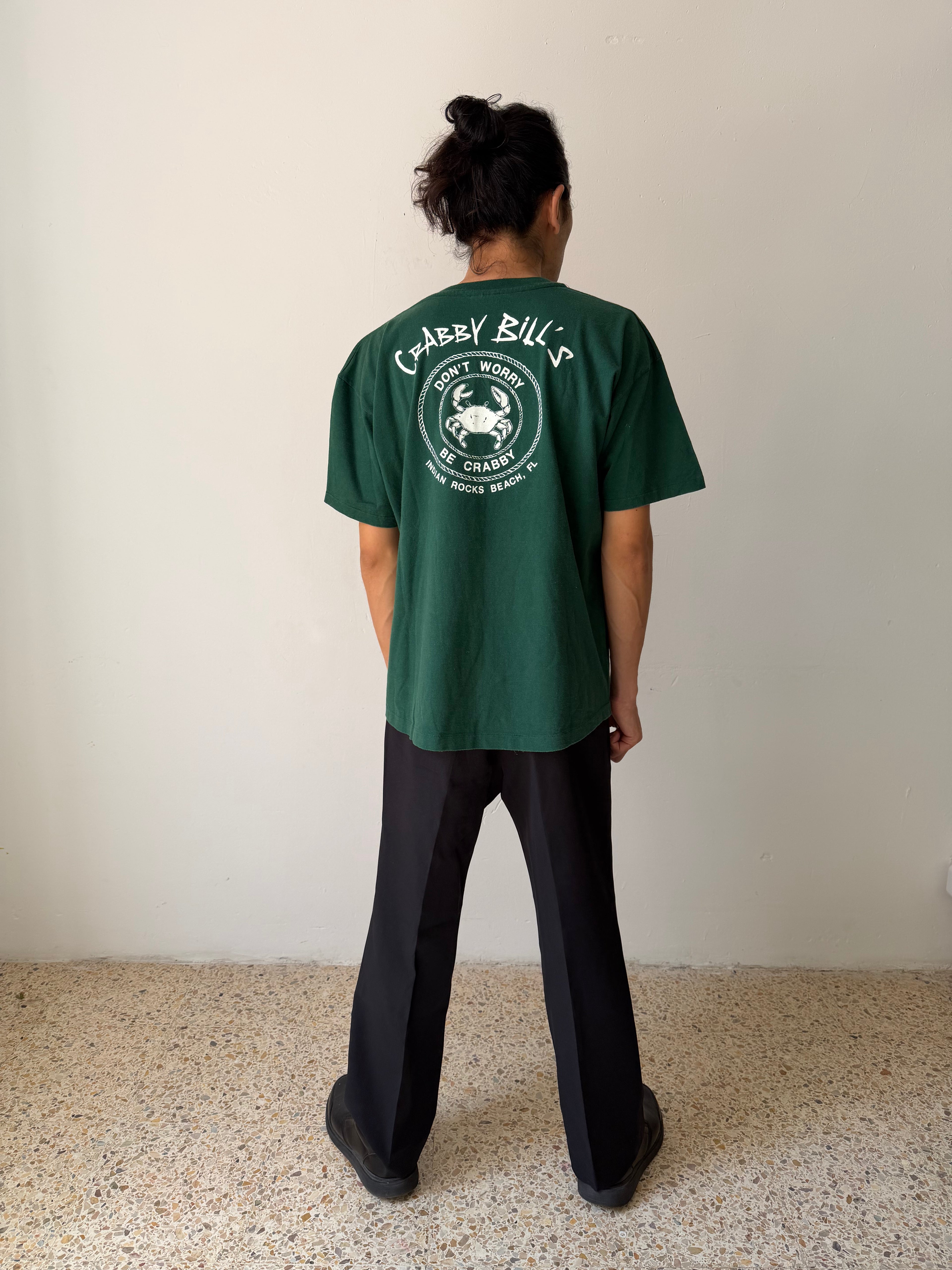 Vintage Crabby Bill's "Don't Worry Be Crabby" Single Stitch Tee — Forest Green