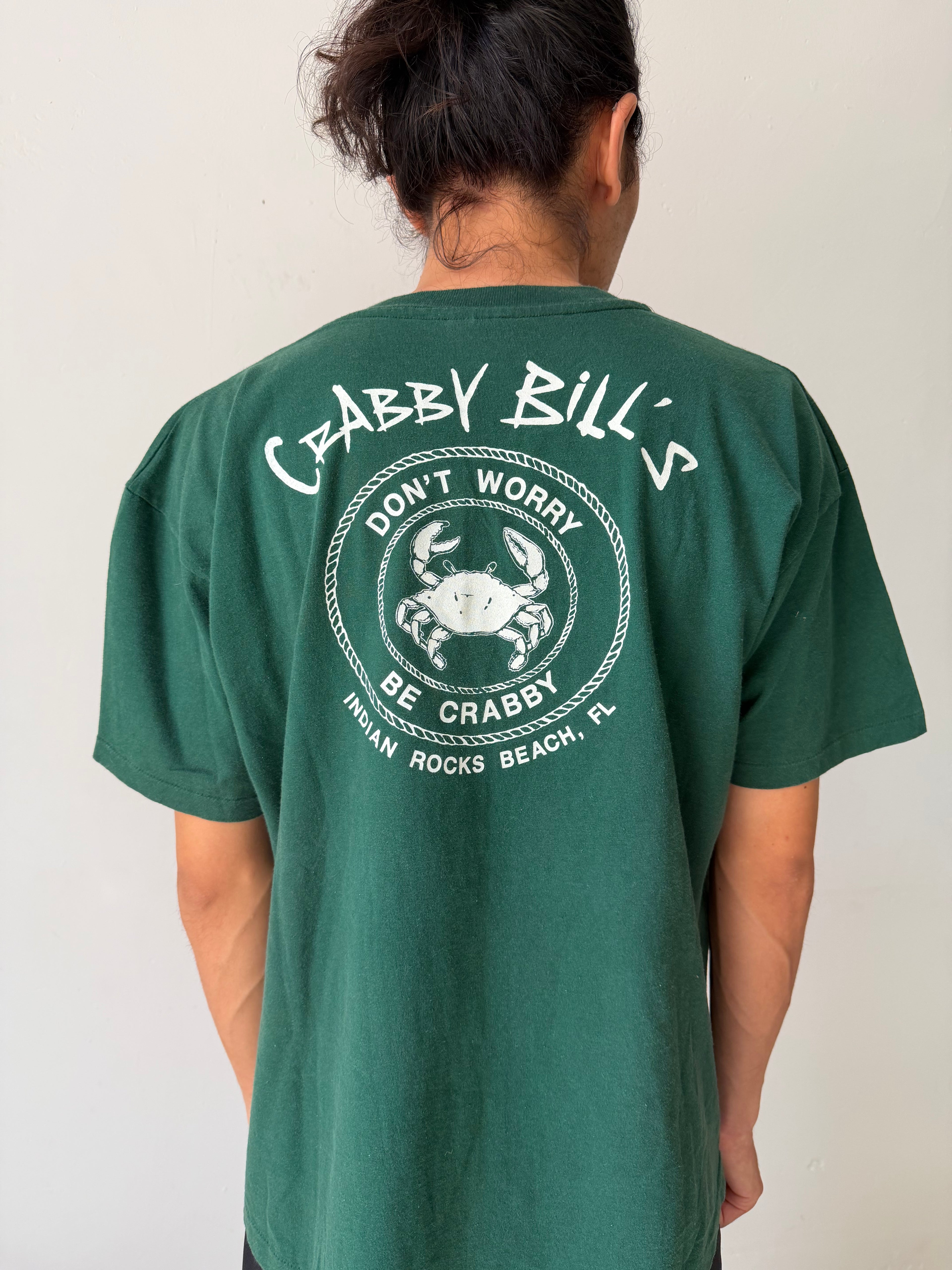 Vintage Crabby Bill's "Don't Worry Be Crabby" Single Stitch Tee — Forest Green