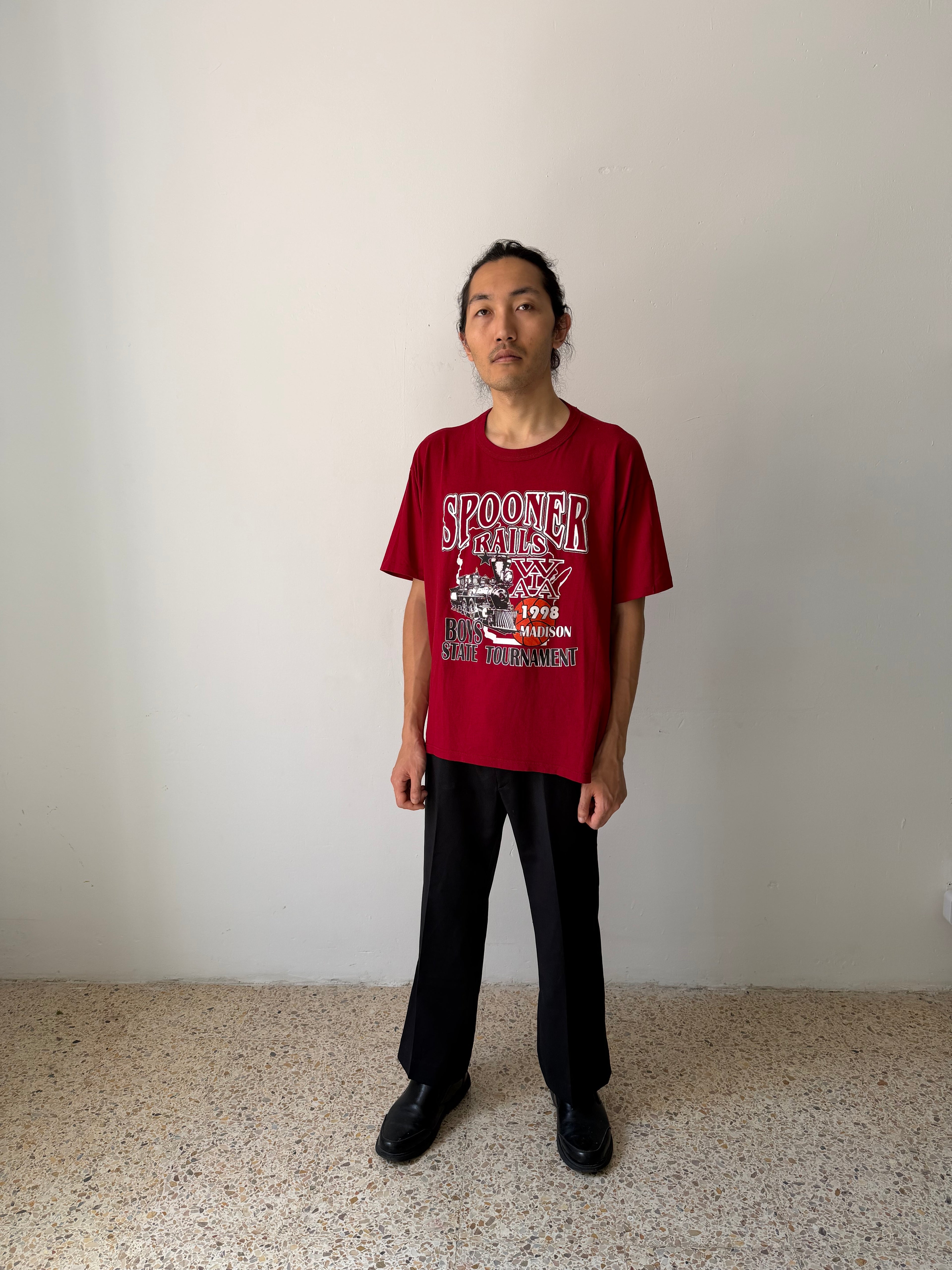 Vintage 1998 Spooner Rails "Back To State" Basketball Tee — Russell Athletic