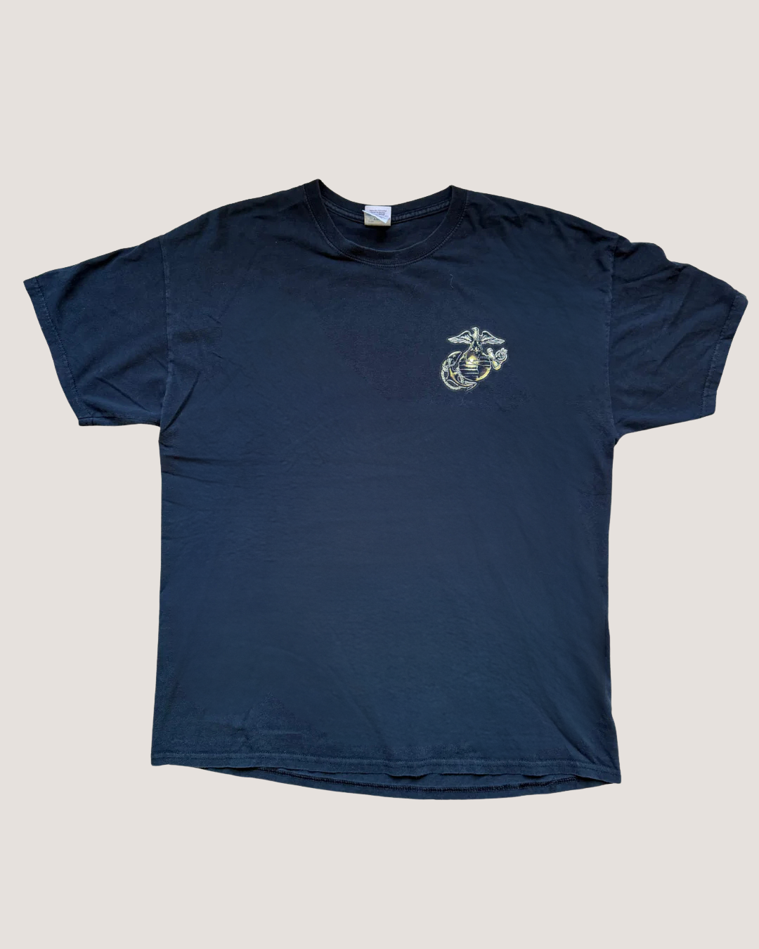 Black Marines t-shirt with a logo on a light gray background