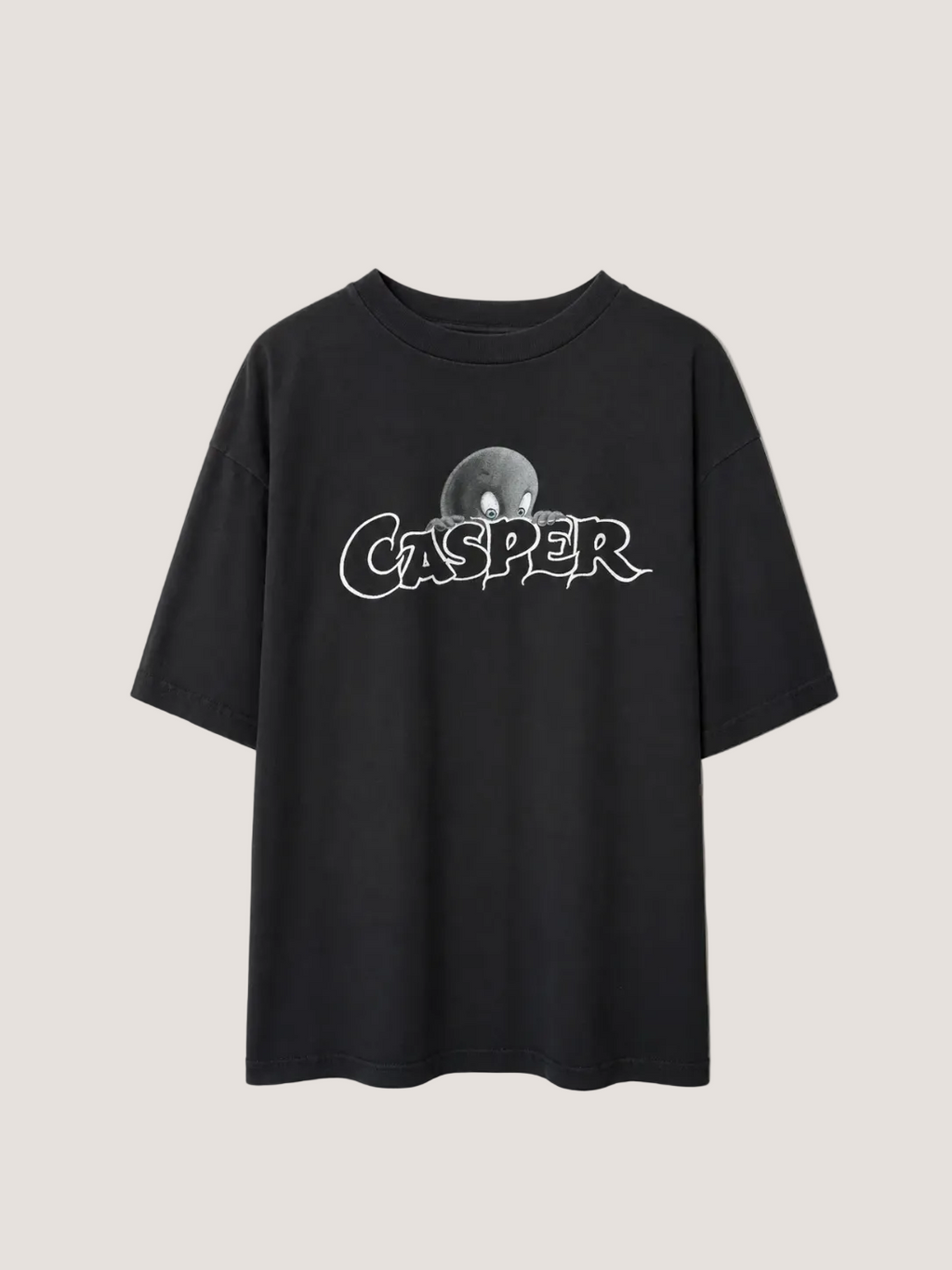 Black t-shirt with 'Casper' graphic on a plain background